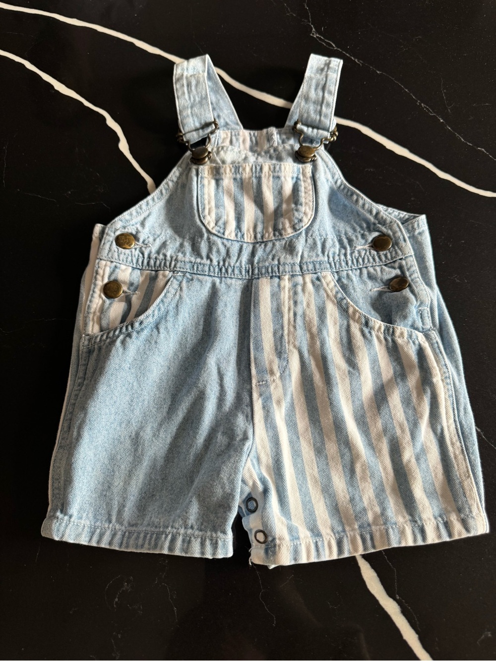 Vintage Class Club Light Blue & White Striped Denim Overalls